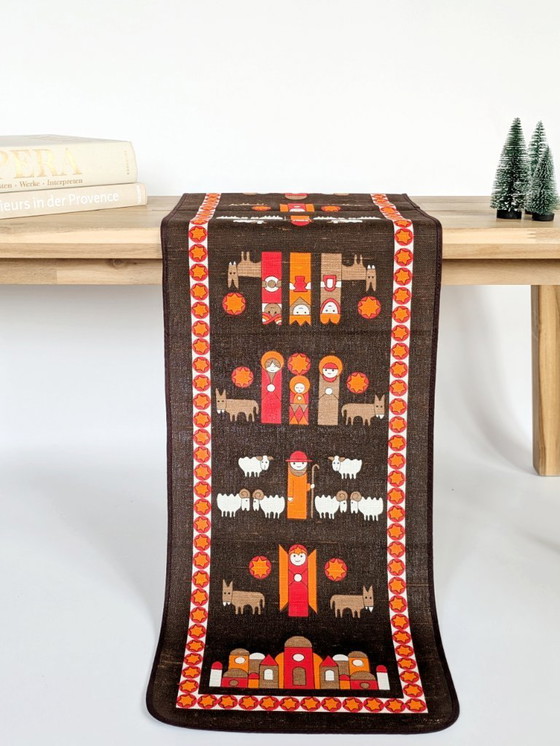 Image 1 of Weihnachtstischläufer von Södahl aus den 1970er Jahren | Krippenszene mit dem Stern von Bethlehem | Dänemark