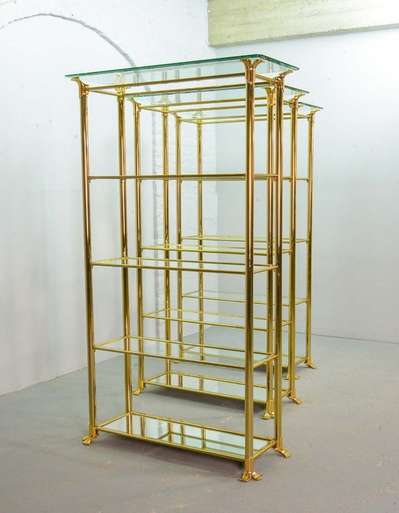 Image 1 of Hollywood Regency Style Ramiro Tarazona 24 Carat Gold Plated Mid-Century Display Cabinet with Glass Shelves. Spain, 1980s.