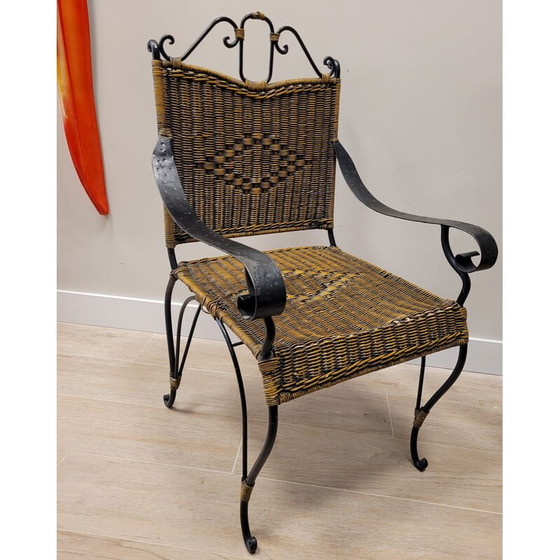 Image 1 of Vintage wrought iron and rattan chair, France 1970s