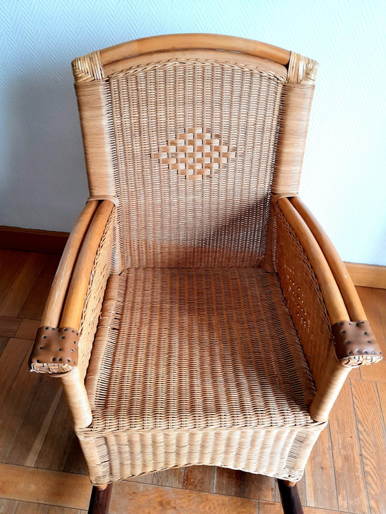 Image 1 of Rocking-Chair En Rotin Vintage 1970 