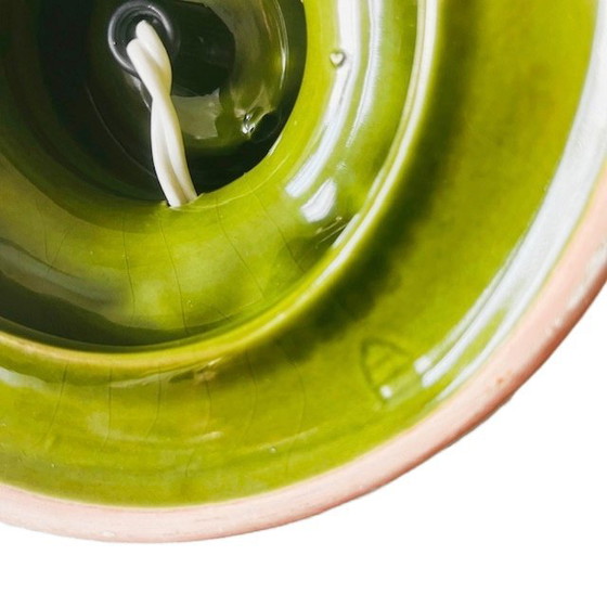 Image 1 of Vintage Space Age lamp base green glossy ceramic 1970s