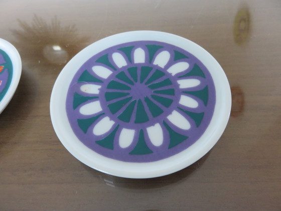 Image 1 of Serie van 6 keramische onderzetters, Pop, Vintage jaren 70, "Waechtersbach Western Germany".