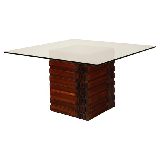 Table "Diamante" en padouk africain de style brutaliste par Luciano Frigerio avec plateau en verre, 1970 (photo 8 of 26)