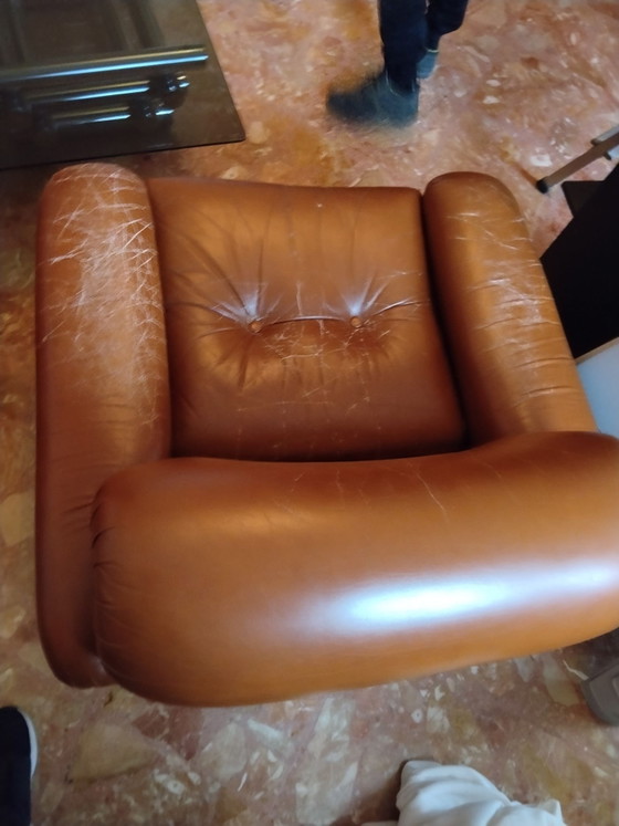 2 Sessel und Sofa, ceriotti, Leder, Chrom, Braun (Foto 2 von 7)
