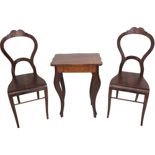 Vintage houten Beidermeier eetset, 1850