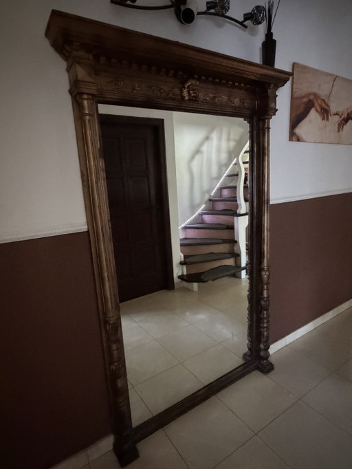 Specchio antico in legno massello – Cornice intagliata a mano – 195 × 110 cm