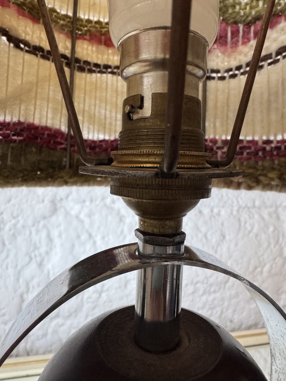 Image 1 of Lamp van chroom, hout en wol uit de jaren 70