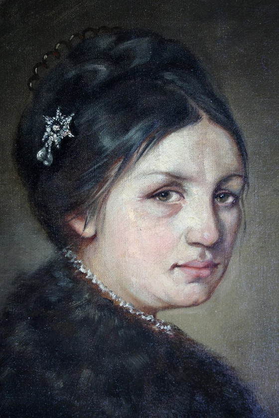 Image 1 of Retrato victoriano de una dama, siglo XIX, pintura al óleo, enmarcada