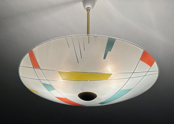 Image 1 of Large Vintage Glass Pendant Lamp, Mondrian Style