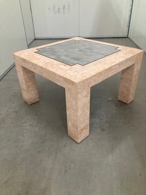 marmer mozaiek salontafel '80, zalm en groen met messing