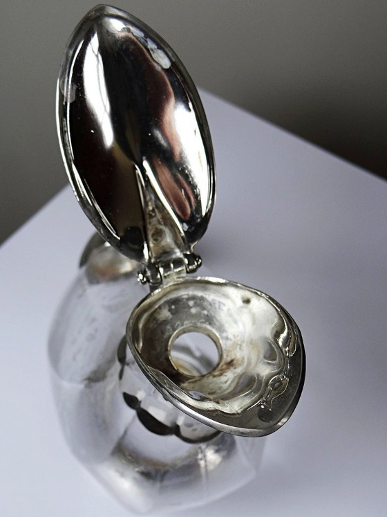 Image 1 of Vintage glass and silver-plated metal ewer, modernist pitcher/carafe 1950-1970