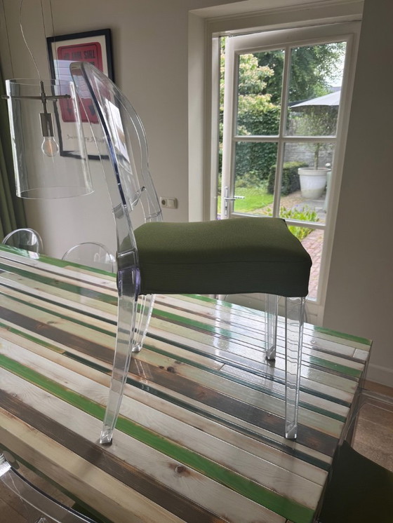 Image 1 of 9 x Scab Igloo transparent chairs 9 x with lime green cushion