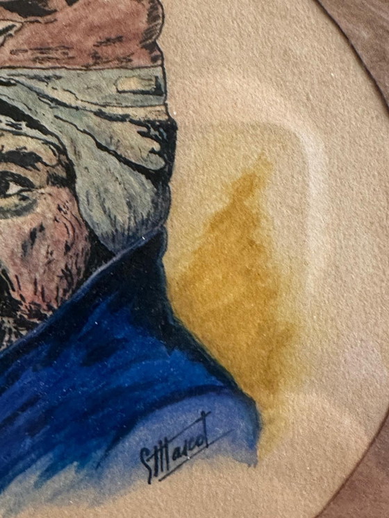 Portrait of a Fisherman with a Pipe, Watercolor and Ink, Signed, 20th Century, 22 × 22 cm (photo 7 of 12)