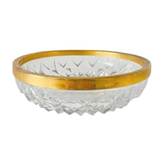 Plat à bonbonnière vintage en cristal Val Saint Lambert bordé d'or