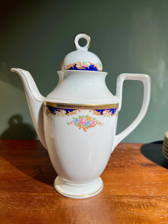 Vintage Koffieservies voor 6, Kobaltblauw met 14k Gouden Rand, Mosrozen, Uitstekende Staat, van Bavaria (photo 4 of 10)