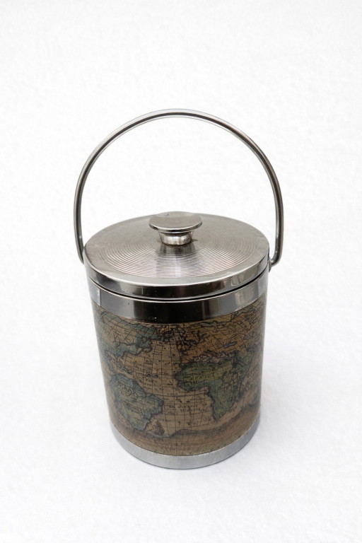 Vintage Globe Ice Bucket – 1970s Retro Barware – Antique World Map Design – Mid-Century Home Bar Decor