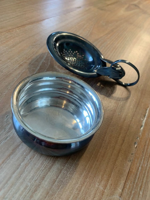 Colador de té de 2 piezas bañado en plata