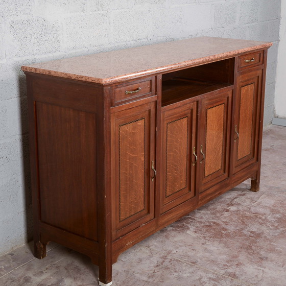 Buffet 4 portes avec compartiment ouvert et plateau en marbre – Vaisseliers, Art Nouveau (photo 6 of 11)