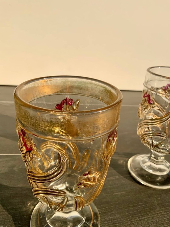 Image 1 of Coppia di bicchieri da vino/acqua in stile Art Nouveau - Josef Inwald - Boemia, c. 1914