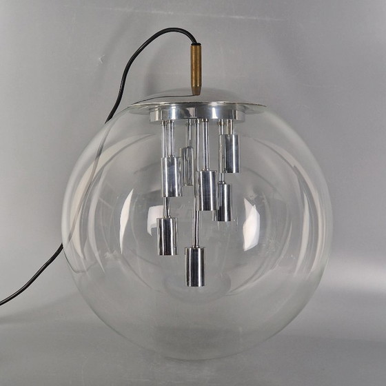 Image 1 of Vintage Space Age hanglamp, glas en verchroomd metaal, toegeschreven aan Doria Leuchten (jaren 60)
