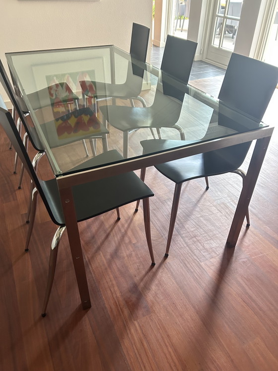 Image 1 of Metaform M2 dining table with glass top and metal frame