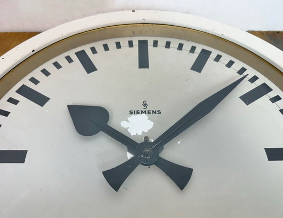 Image 1 of Large White Industrial Factory Wall Clock from Siemens, 1950s