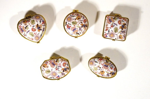 Set aus 5 kleinen Porzellandosen, Blumenmuster, hergestellt in China, Vintage – decoratieve objecten, Metal (photo 2 of 5)
