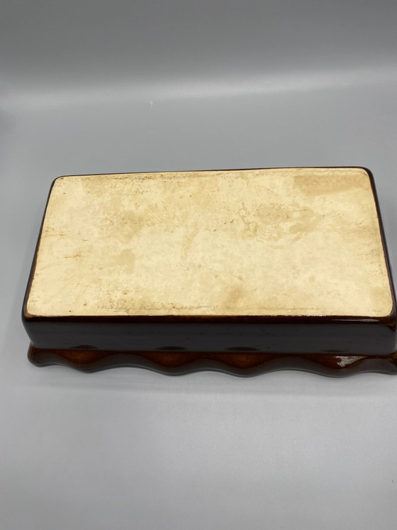 Large Honey Brown and Cream Enameled Ceramic Oven Dish – Crockery, Vintage (photo 4 of 6)