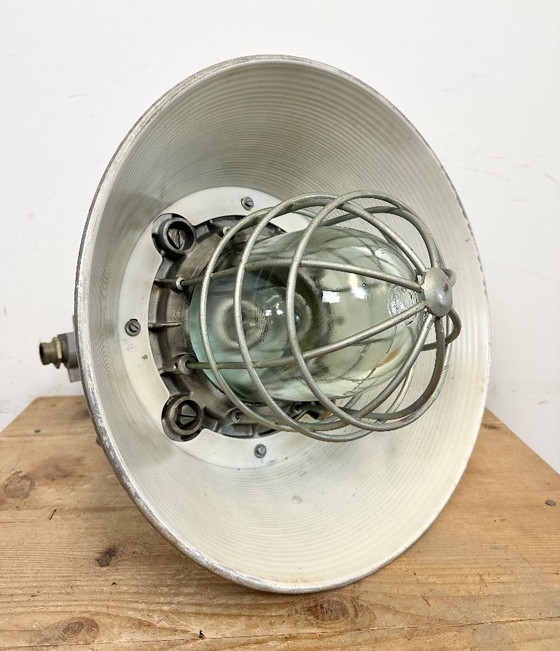 Image 1 of Large Industrial Cast Aluminium Cage Pendant Light from Polam Wilkasy, 1970s
