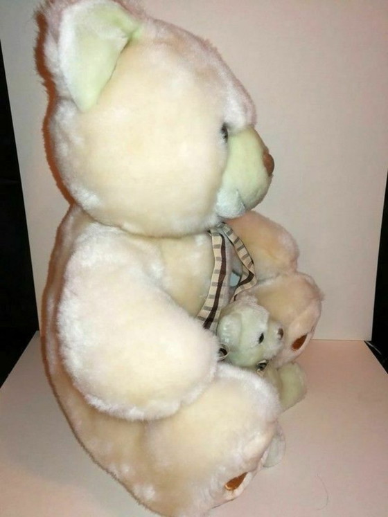 Orsa di peluche e il suo cucciolo / anni '90 / Oggetti decorativi vintage, Legno, Marrone, Rustic (foto 5 di 6)