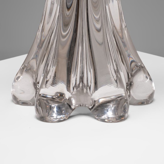 Large French Crystal Table Lamp with Sculptural Base and Silk Shade, 1960s (photo 5 of 6)