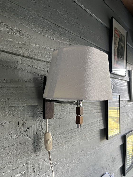 Image 1 of Vintage Mid - Century Teak/Chrome Wall Lamp