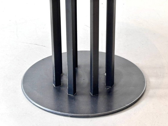 Image 1 of Round designer dining table made of thuja root veneer and steel, 1980s