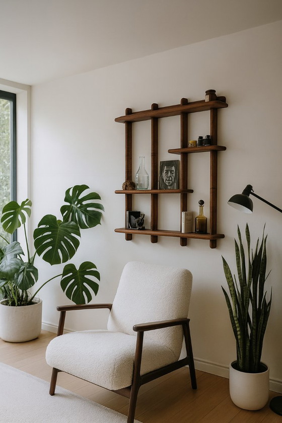 Image 1 of Elegante scaffale da parete in rovere massiccio