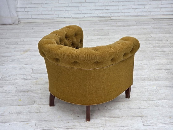 Image 1 of Dänischer Relaxsessel aus den 1950er Jahren, grüne Möbelwolle, Eschenholz.