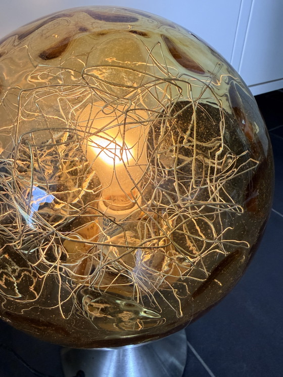 Vintage 1970s Space Age Amber Bubble Glass Table Lamp – Metal (photo 4 of 8)