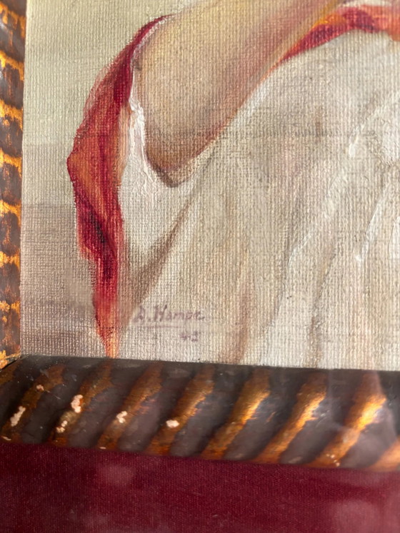 Peinture à l'huile Maternité sur toile par A. Hampe, Peintures et dessins (photo 8 sur 8)
