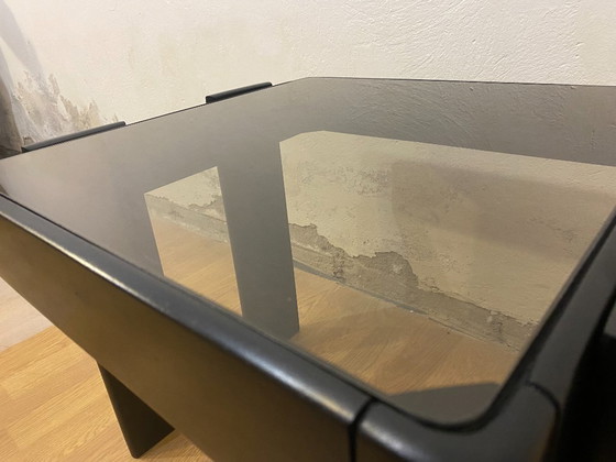 Vintage Meblo Yugoslavia Nesting Side Table, Smoked Glass, 1970s – Frattini Style – Wood (photo 2 of 15)