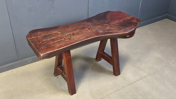 Image 1 of Solid wood brutalist dining table by Mobichalet, 1960s