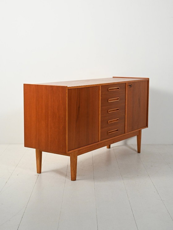 Image 1 of 1950s Scandinavian sideboard with inlaid handles