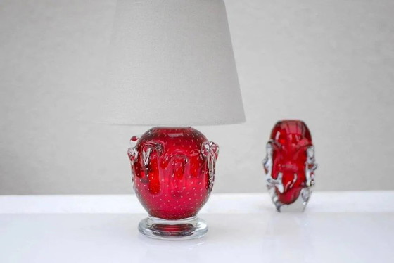 Image 1 of Red crystal glass lamp by Börne Augustsson for Åseda