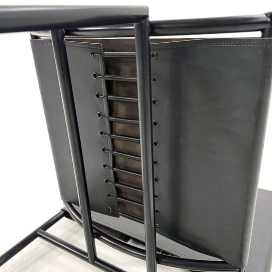 Image 1 of Set van 4 Model 91 stoelen in zwart leer, ontworpen door Mario Botta voor Alias, jaren 90.