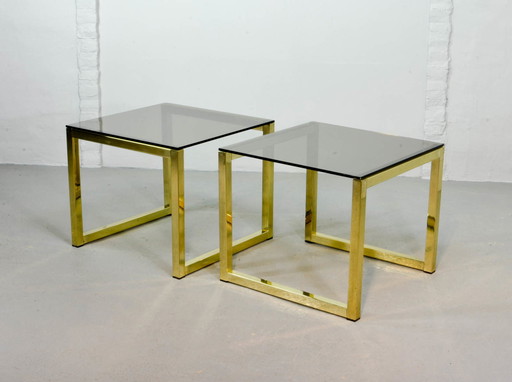 Hollywood Regency Kubische Beistelltische mit Rauchglasplatte, 2er-Set, 1980er.