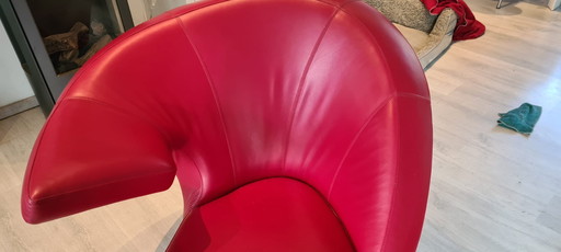 Leolux Parabolica Drehsessel in rotem Leder