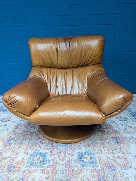 Image 1 of Vintage leather swivel armchair, 1970s