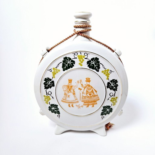 Vintage Large Hollohaza Porcelain Decor Flask | Hungarian Traditional Palinka Bottle | Decorative Folk Art Spirit Decanter