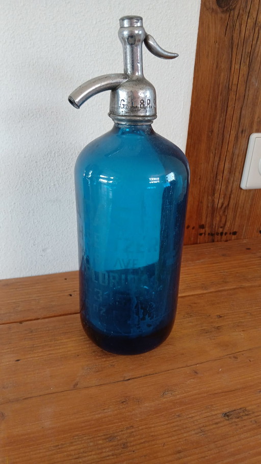 Old Antique Blue Spray Bottle Seltzer siphon brocante vintage