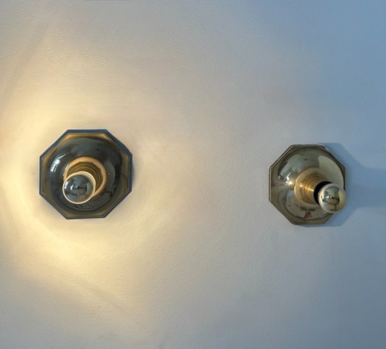 Image 1 of Coppia di applique vintage in ottone di Motoko Ishii per Staff Leucthen, 1970