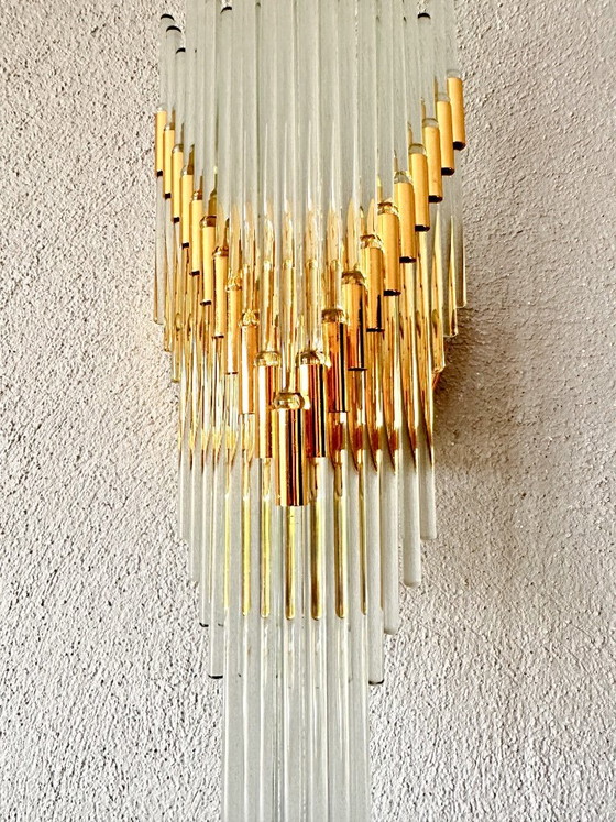 Vintage paar Venini wandlampen, Messing, Murano Glas, Gold (foto 3 van 13)