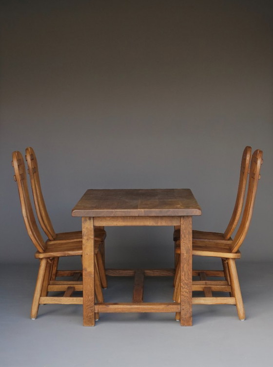 Image 1 of Set da pranzo brutalista in rovere massiccio di De Puydt, Belgio. 1970s